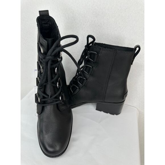 Sorel Cate Lace Up Black Bootie Waterproof Leather Boots 8.5 NL3385-010 - Picture 1 of 9